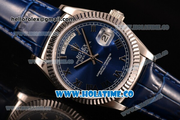 Rolex Day-Date Asia 2813/Swiss ETA 2836/Clone Rolex 3135 Automatic Steel Case with Roman Numeral Markers and Blue Dial (BP) - Click Image to Close